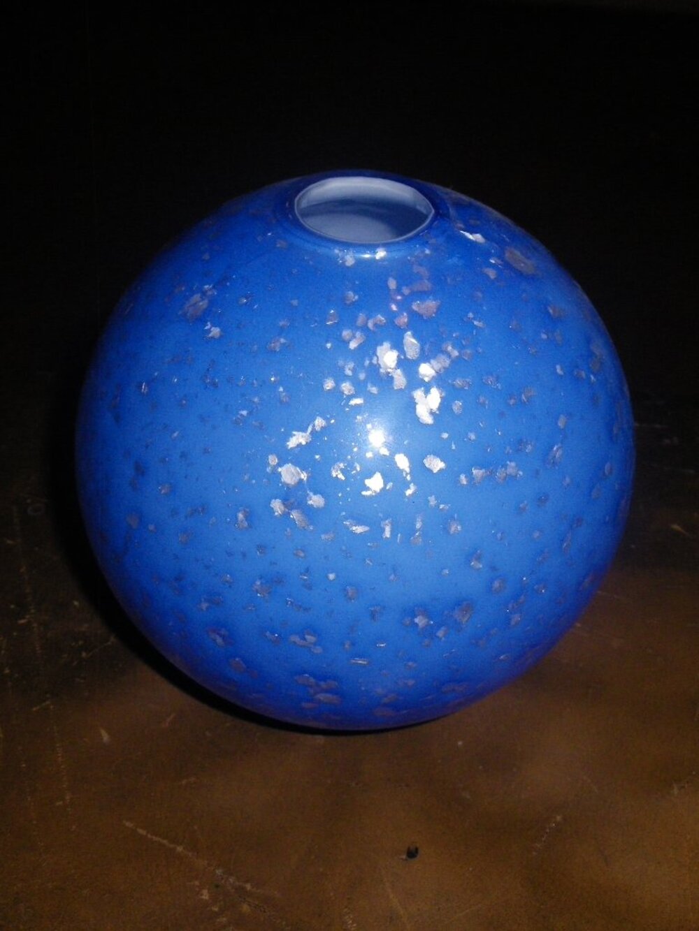 Vintage Blue Silver Speckled Spherical Glass Vase